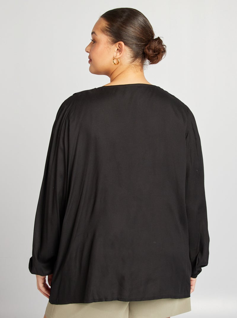 Blusa con volantes y cintas negro - Kiabi