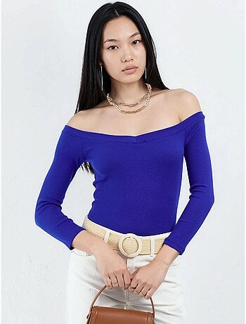 Blusa corta acanalada con corte slim busem