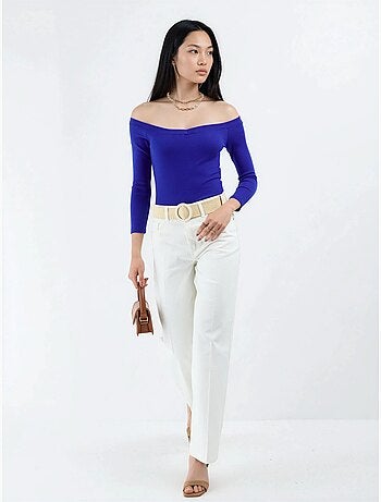 Blusa corta acanalada con corte slim busem