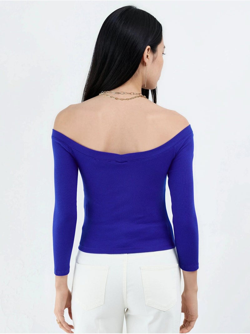 Blusa corta acanalada con corte slim busem Azul eléctrico - Kiabi