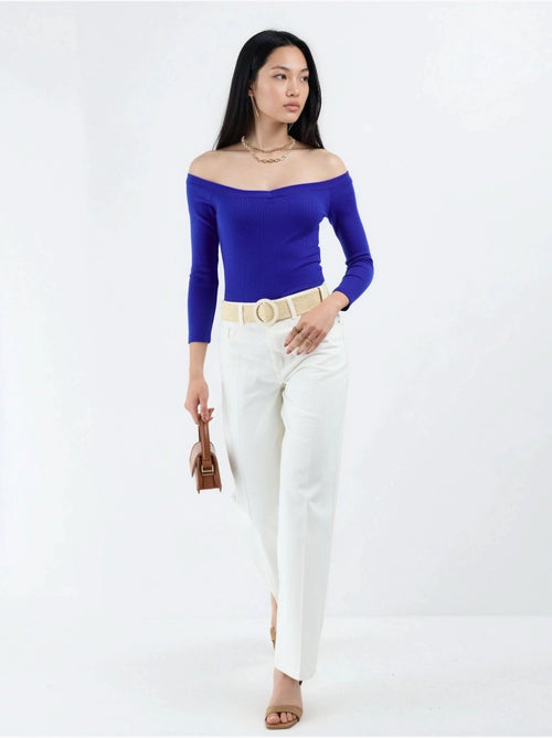 Blusa corta acanalada con corte slim busem - Kiabi Blusa corta acanalada con corte slim busem - Kiabi