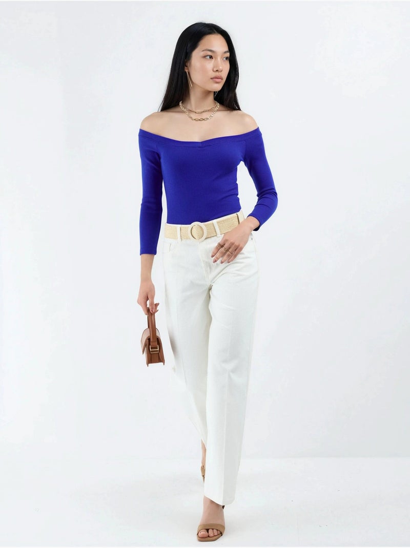 Blusa corta acanalada con corte slim busem Azul eléctrico - Kiabi