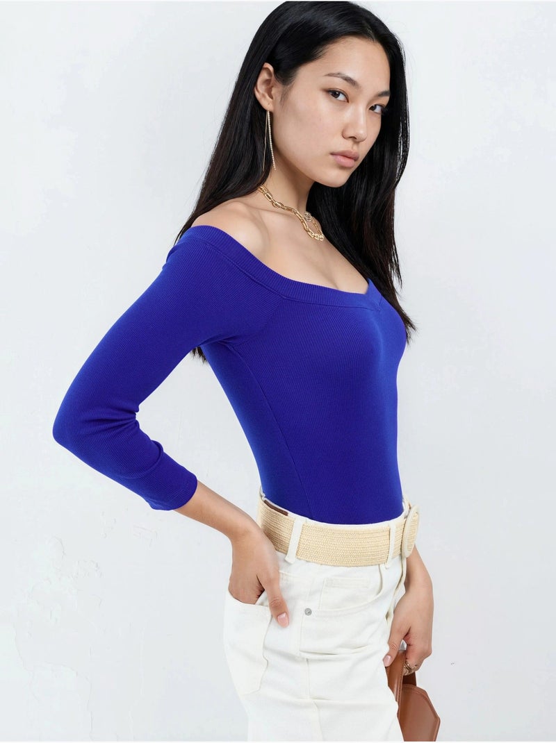 Blusa corta acanalada con corte slim busem Azul eléctrico - Kiabi