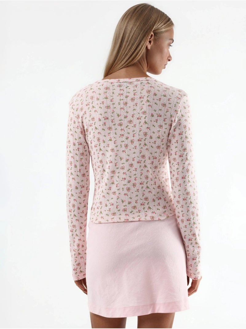 Blusa corta acanalada de flores con cierre de botones busem Rosa pálido - Kiabi