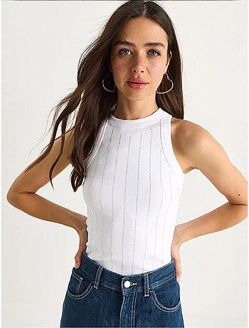 Blusa corta básica con rayas de diamante lucci