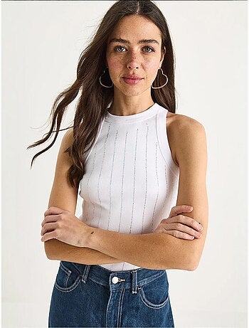 Blusa corta básica con rayas de diamante lucci