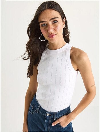 Blusa corta básica con rayas de diamante lucci