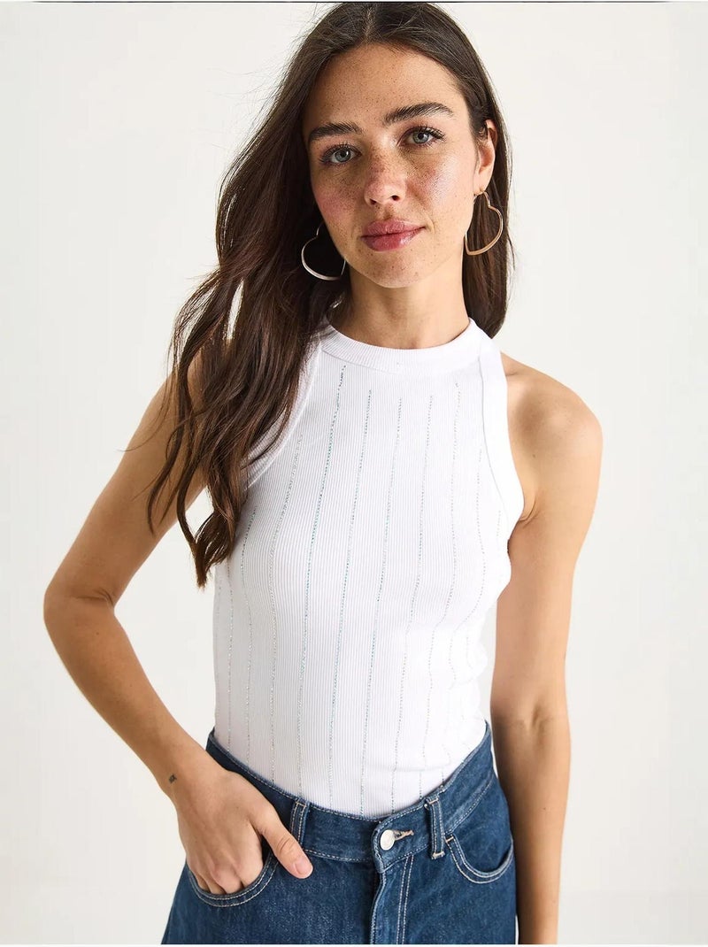 Blusa corta básica con rayas de diamante lucci Blanco - Kiabi