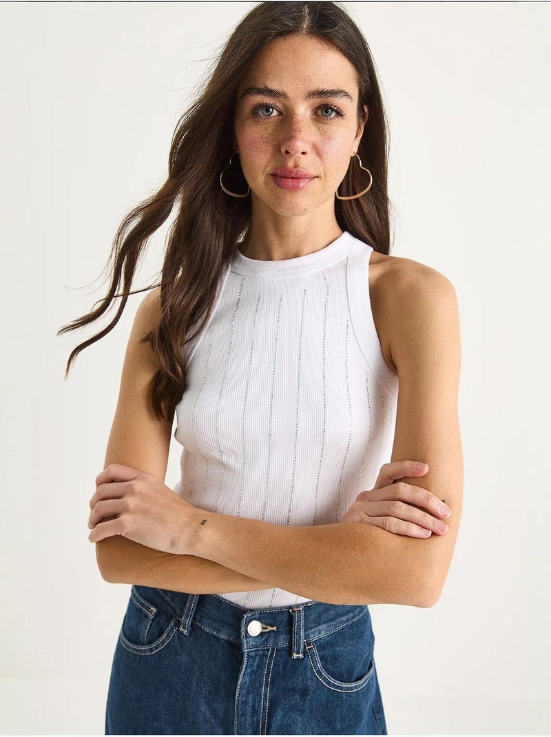 Blusa corta básica con rayas de diamante lucci Blanco - Kiabi