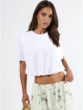 Blusa corta con cuello redondo y elástico busem