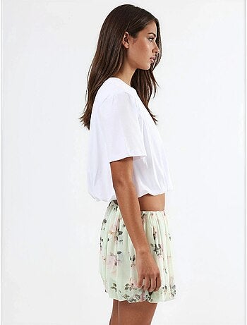 Blusa corta con cuello redondo y elástico busem