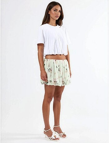 Blusa corta con cuello redondo y elástico busem