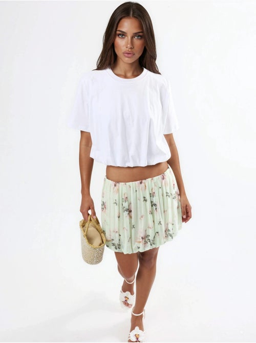 Blusa corta con cuello redondo y elástico busem - Kiabi Blusa corta con cuello redondo y elástico busem - Kiabi