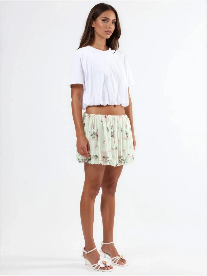 Blusa corta con cuello redondo y elástico busem Blanco - Kiabi