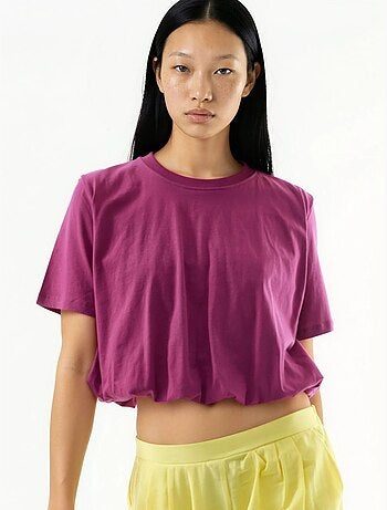 Blusa corta con cuello redondo y elástico busem