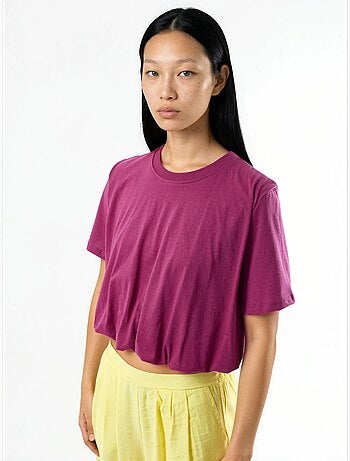 Blusa corta con cuello redondo y elástico busem