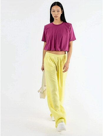 Blusa corta con cuello redondo y elástico busem