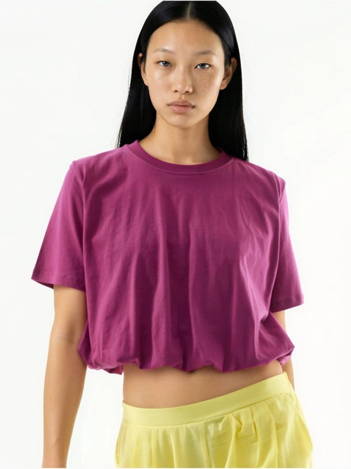 Blusa corta con cuello redondo y elástico busem - Kiabi Blusa corta con cuello redondo y elástico busem - Kiabi
