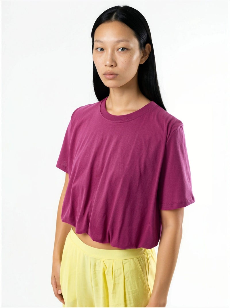 Blusa corta con cuello redondo y elástico busem Magenta - Kiabi
