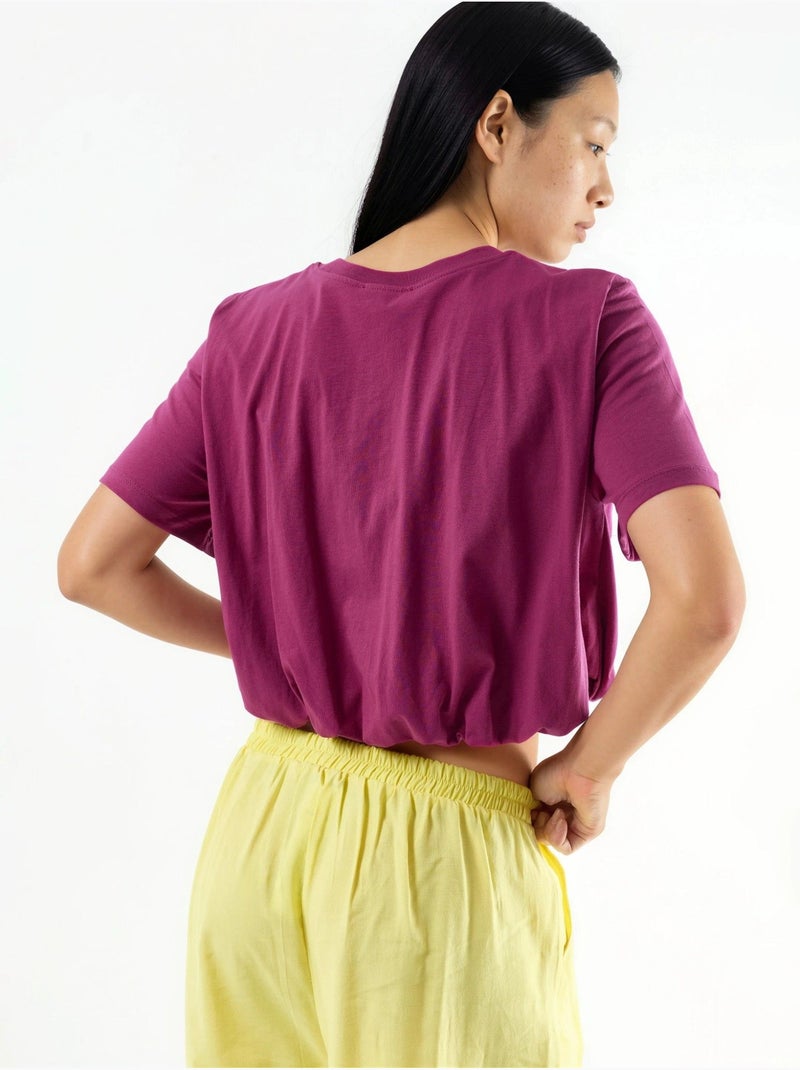 Blusa corta con cuello redondo y elástico busem Magenta - Kiabi