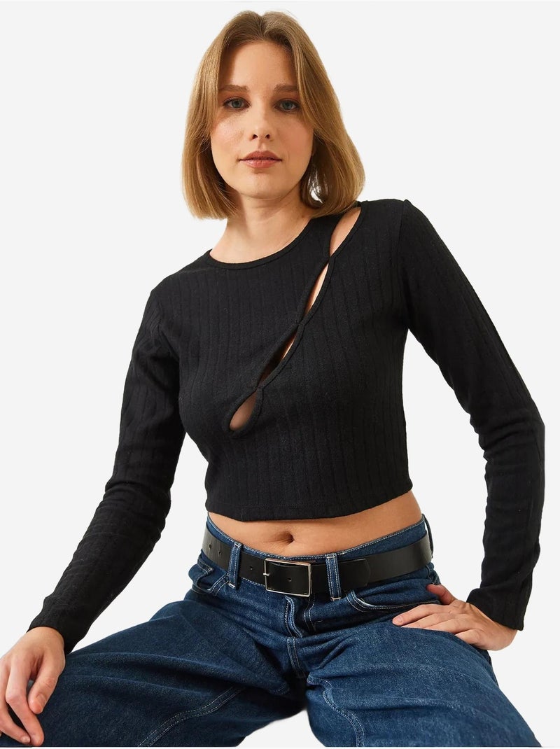 Blusa corta con ribete delantero lucci Negro - Kiabi