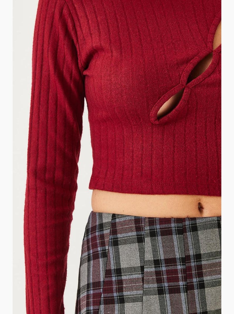 Blusa corta con ribete delantero lucci Rojo burdeos - Kiabi