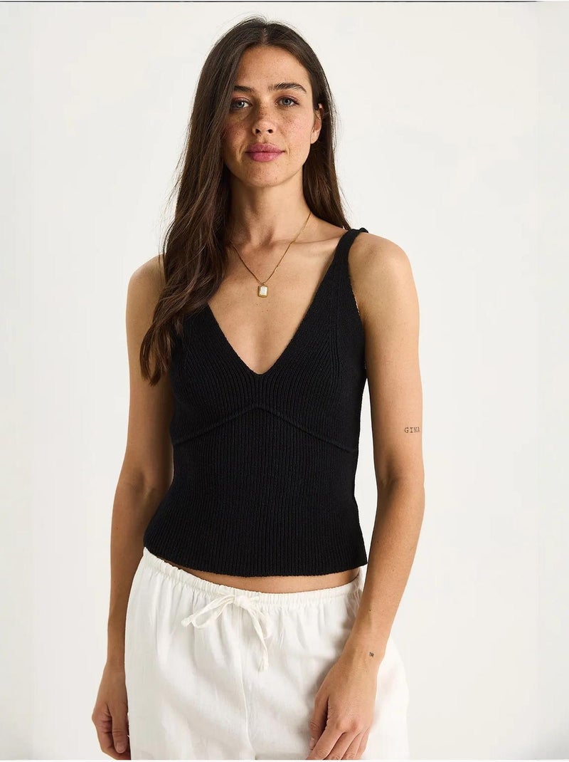 Blusa corta con tirantes finos y escote en v lucci Negro - Kiabi