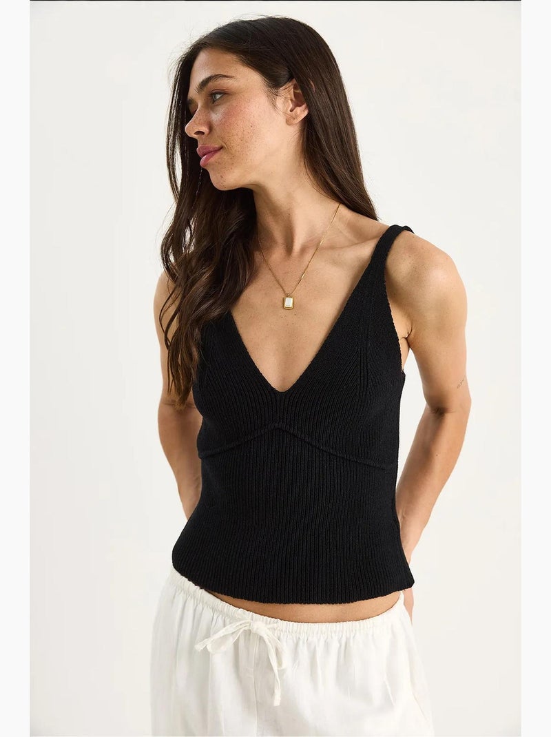 Blusa corta con tirantes finos y escote en v lucci Negro - Kiabi