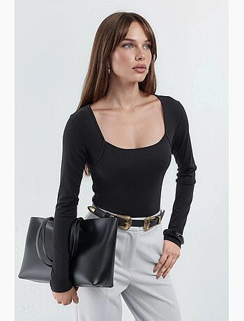 Blusa corta de corte slim con cuello cuadrado busem