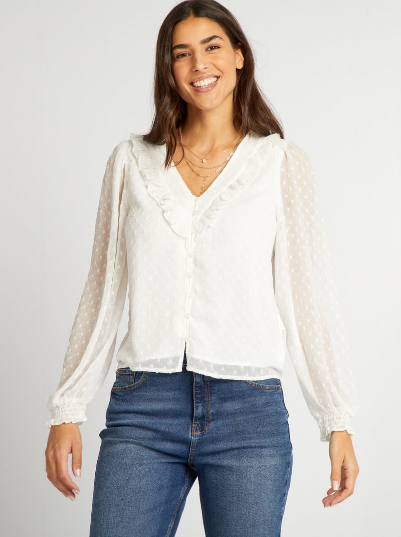 Blusa corta de plumeti BLANCO - Kiabi