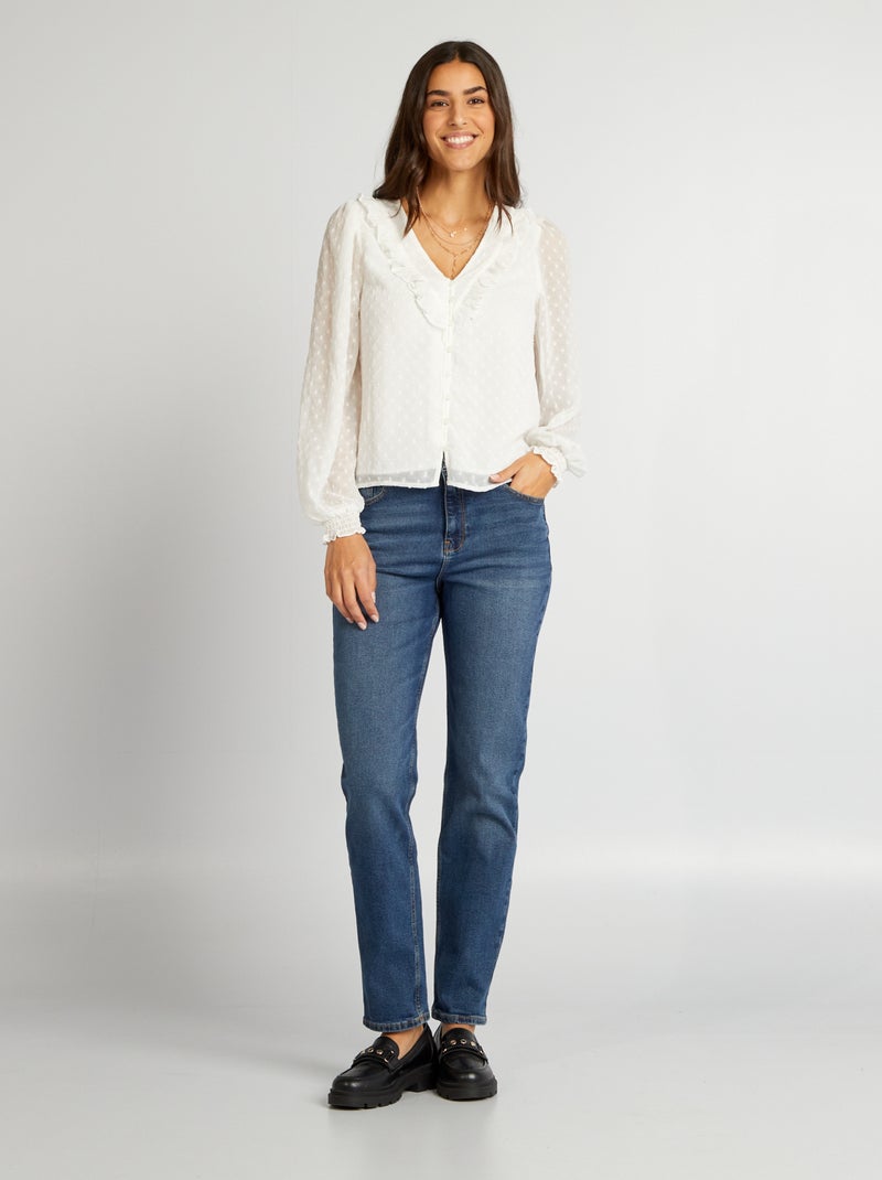 Blusa corta de plumeti BLANCO - Kiabi