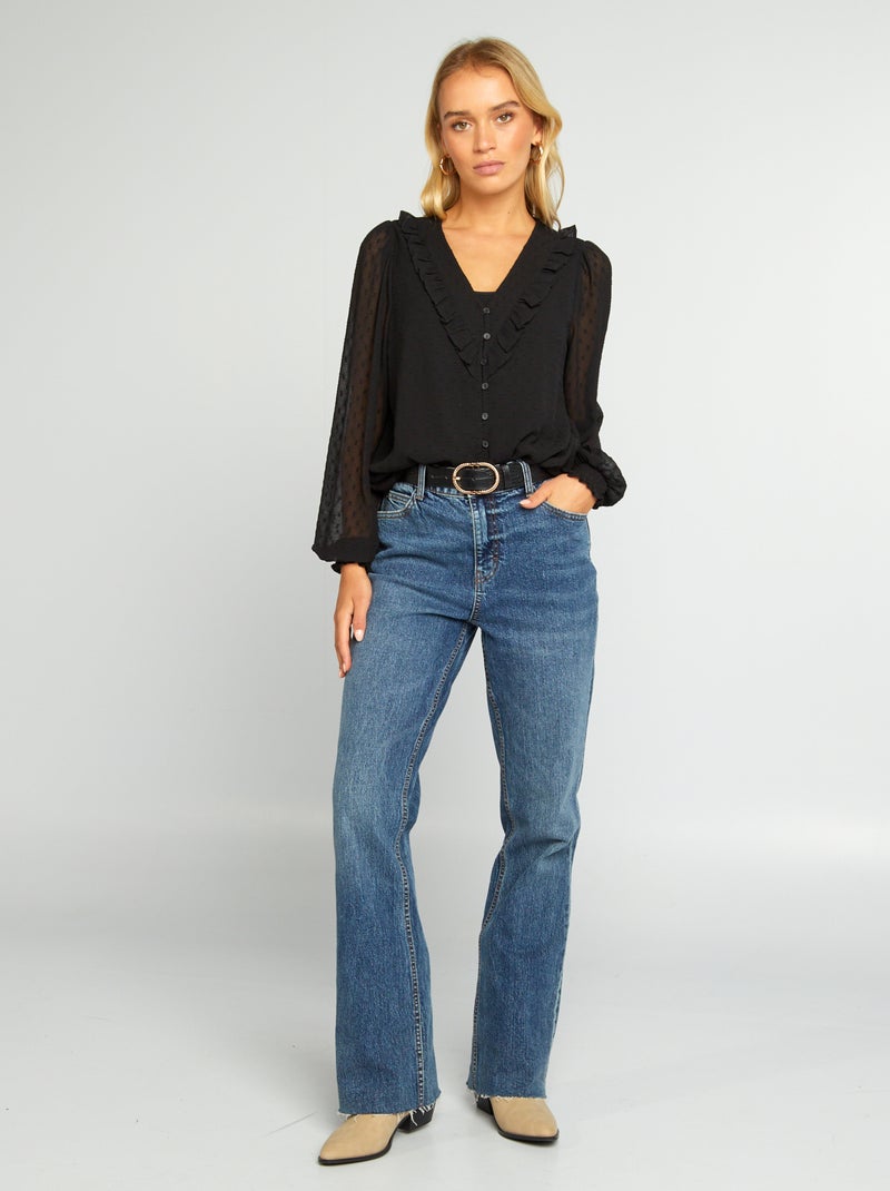 Blusa corta de plumeti negro - Kiabi