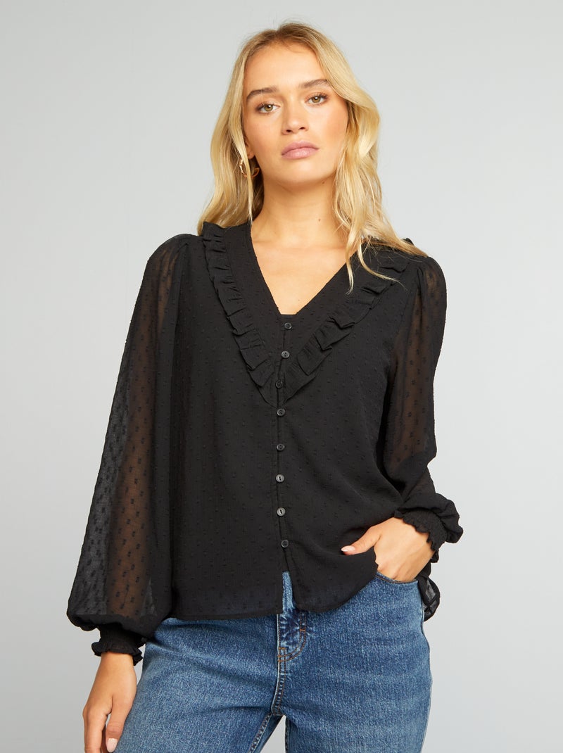 Blusa corta de plumeti negro - Kiabi