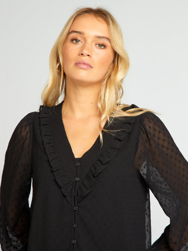 Blusa corta de plumeti negro - Kiabi