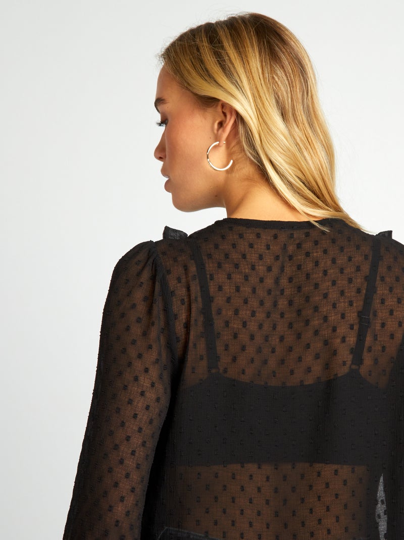 Blusa corta de plumeti negro - Kiabi