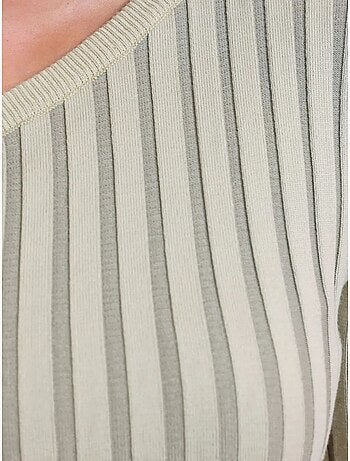 Blusa corta de punto acanalada con un solo hombro a rayas