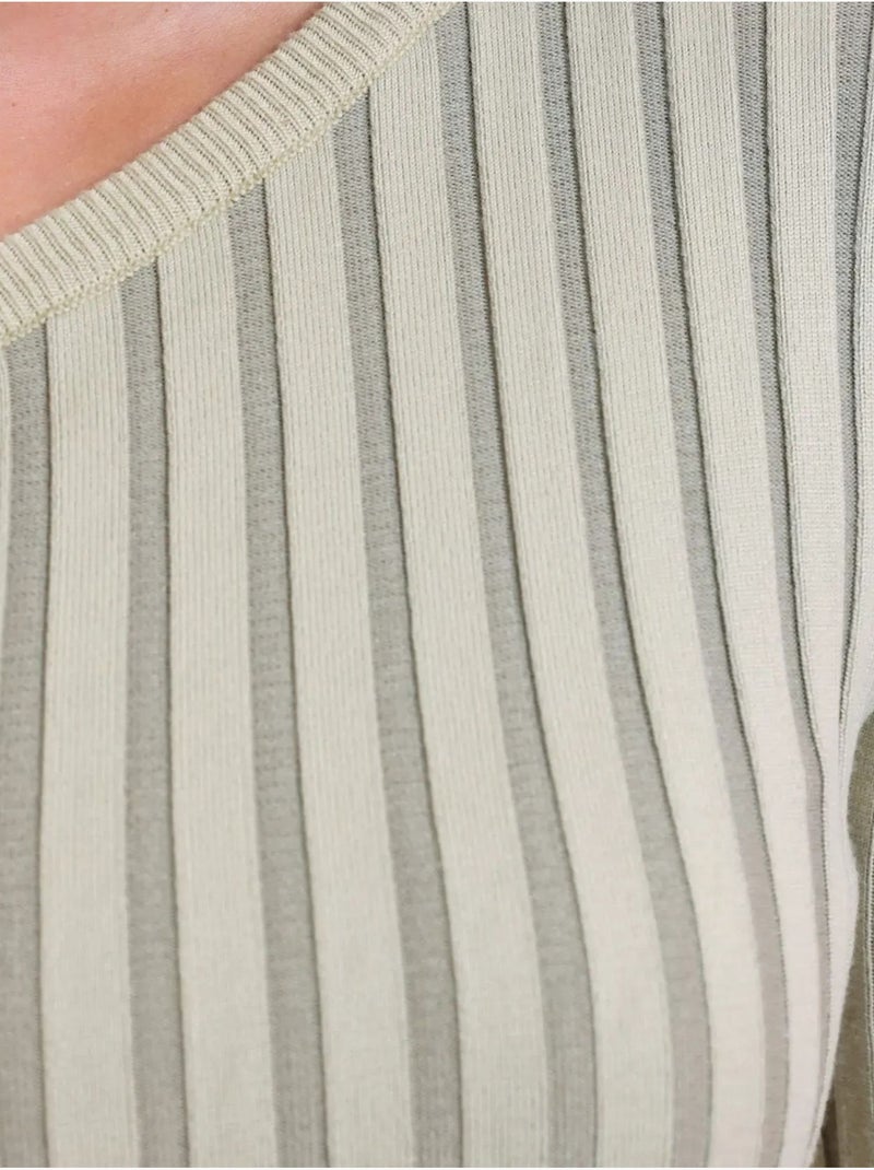 Blusa corta de punto acanalada con un solo hombro a rayas Beige natural - Kiabi