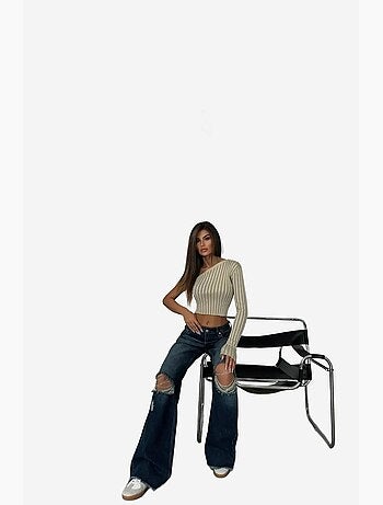 Blusa corta de punto acanalada con un solo hombro a rayas hiccup