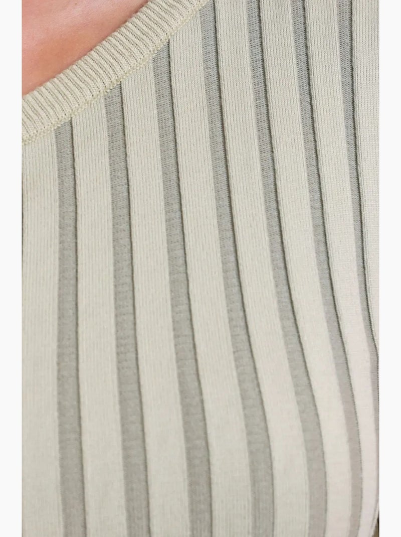 Blusa corta de punto acanalada con un solo hombro a rayas hiccup Beige natural - Kiabi