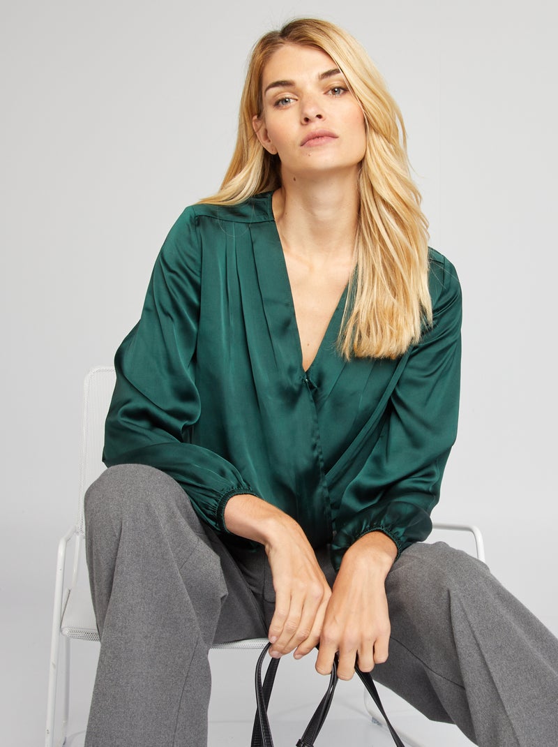 Blusa corta de raso VERDE - Kiabi