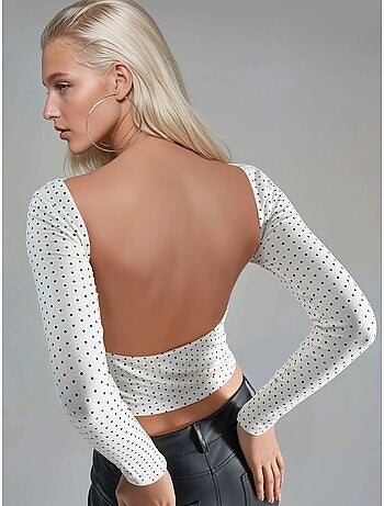 Blusa corta entallada de lunares con cuello en u de busem