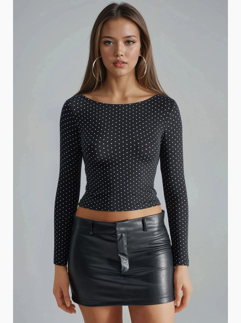 Blusa corta entallada de lunares con cuello en u de busem Negro - Kiabi