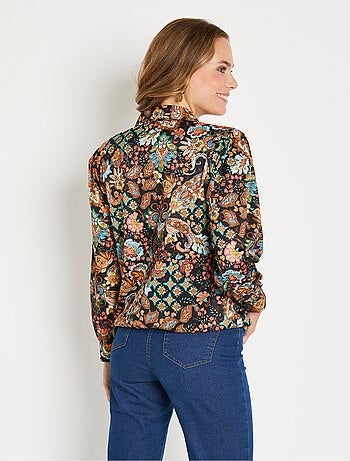 Blusa corta estampada con cuello sastre - Afibel