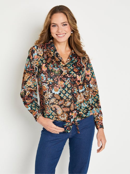 Blusa corta estampada con cuello sastre - Afibel - Kiabi