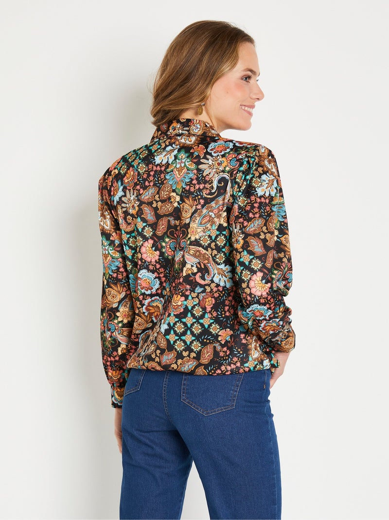 Blusa corta estampada con cuello sastre - Afibel Negro Marrón - Kiabi