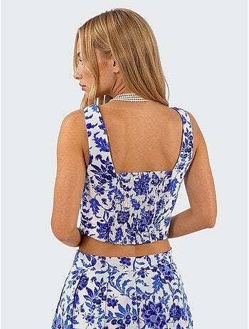 Blusa corta floral con cuello cuadrado busem