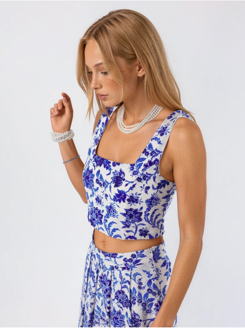 Blusa corta floral con cuello cuadrado busem Multicolor - Kiabi