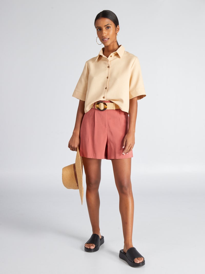 Blusa corta manga 3/4 BEIGE - Kiabi