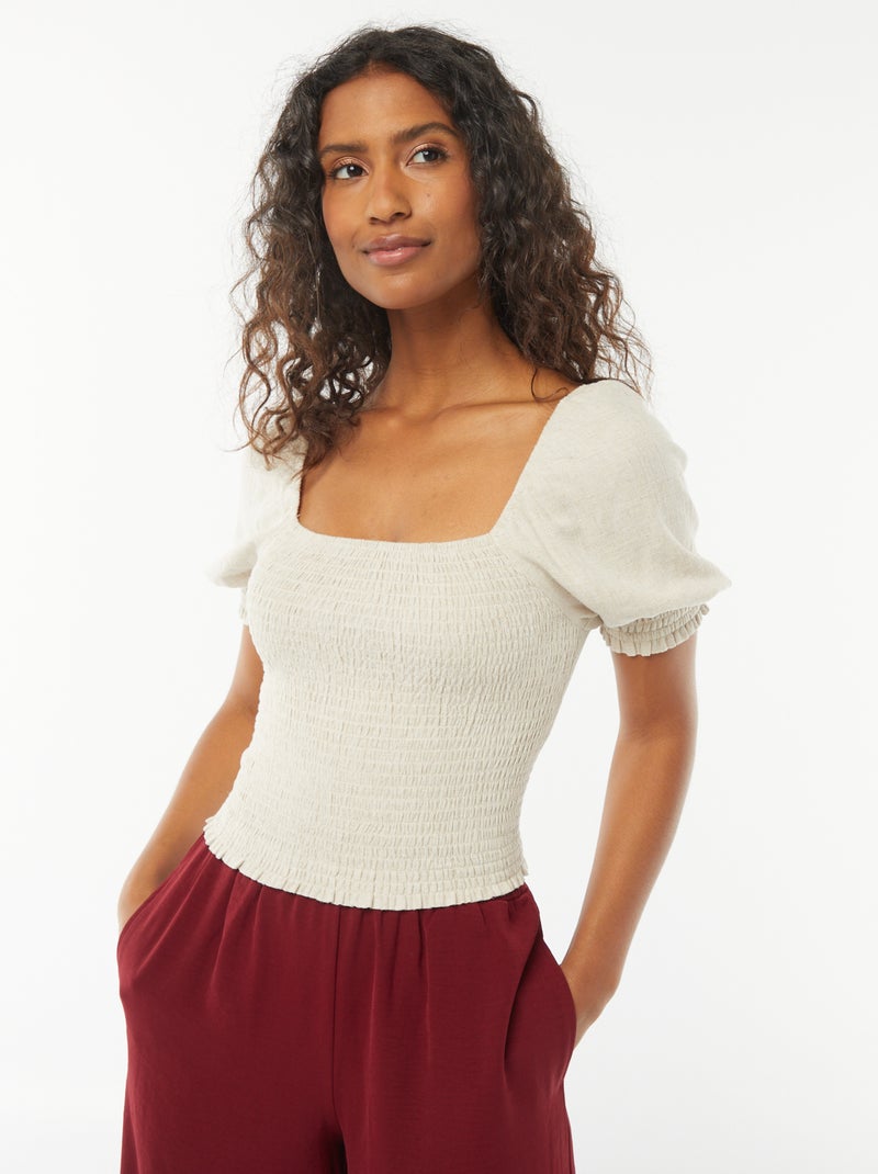 Blusa crop de manga corta Blanco - Kiabi