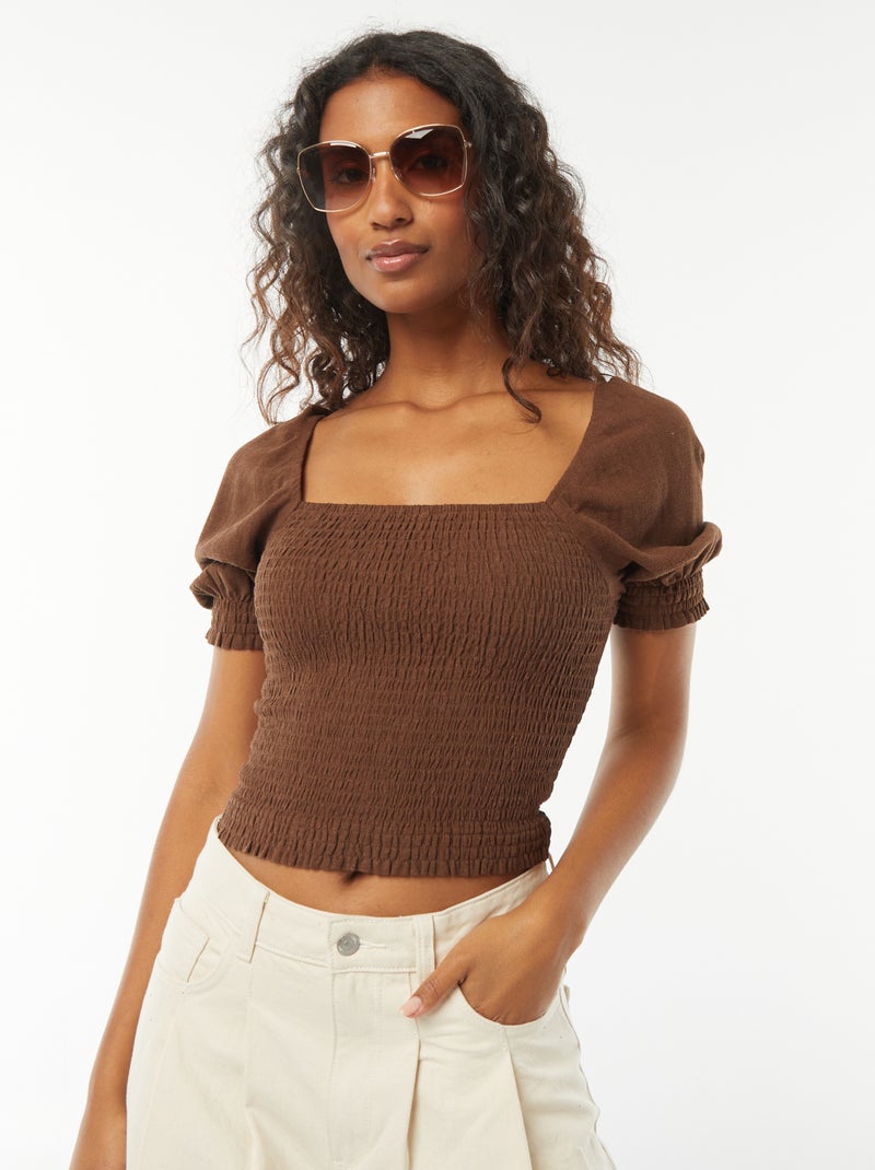Blusa crop de manga corta Marron - Kiabi